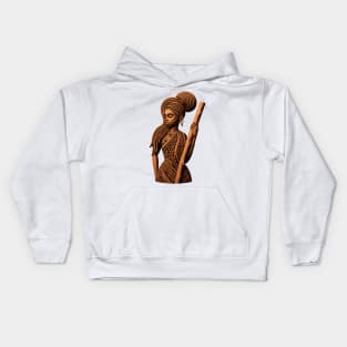 Afrocentric Woman Wooden Carving Kids Hoodie